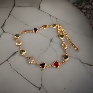 Bracelet Colorful Heart Zircon Fashion Jewelry Trendy Stylish Gold Tone New